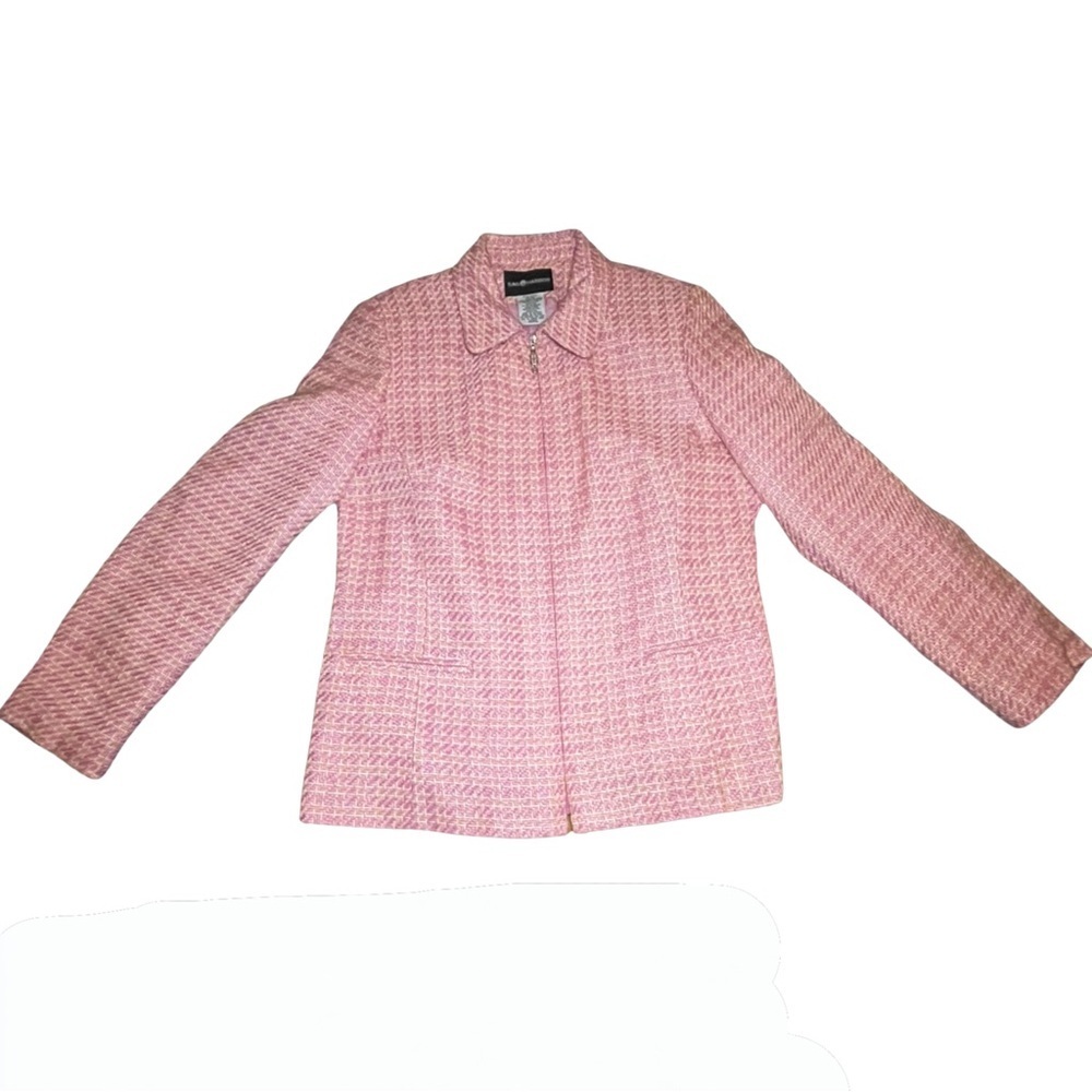 VTG Women's Sag Harbor Tweed Pink Zip-up Jacket EUC Size 12
